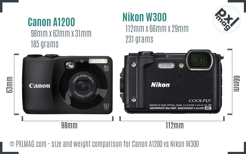 Canon A1200 vs Nikon W300 size comparison