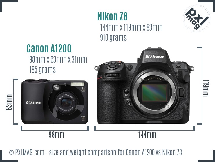 Canon A1200 vs Nikon Z8 size comparison