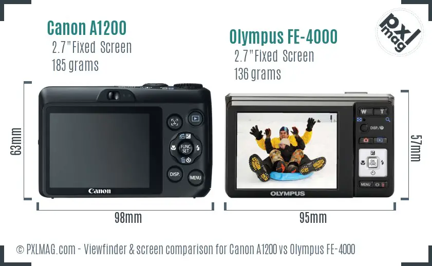 Canon A1200 vs Olympus FE-4000 Screen and Viewfinder comparison