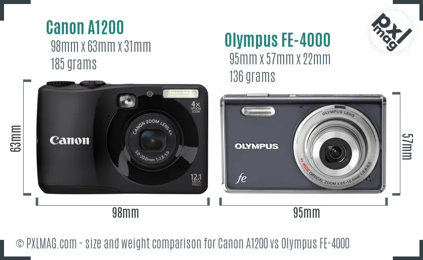 Canon A1200 vs Olympus FE-4000 size comparison
