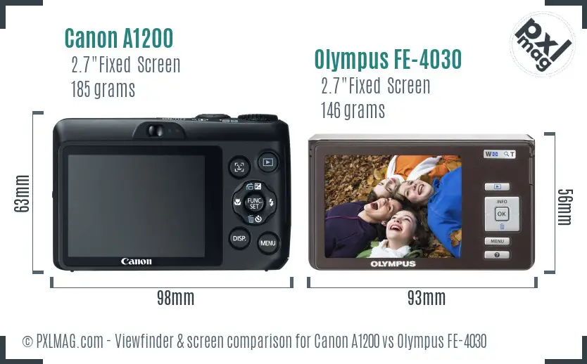 Canon A1200 vs Olympus FE-4030 Screen and Viewfinder comparison
