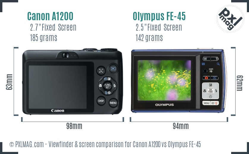 Canon A1200 vs Olympus FE-45 Screen and Viewfinder comparison