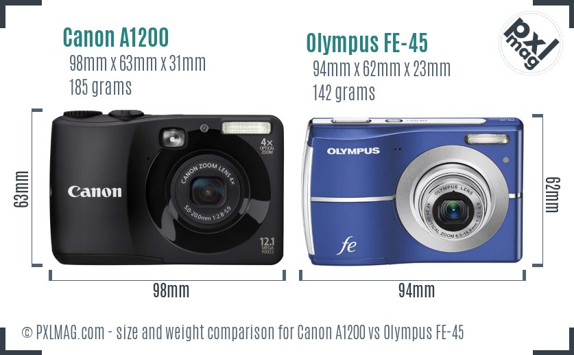 Canon A1200 vs Olympus FE-45 size comparison Canon A1200 vs Olympus FE-45 size comparison