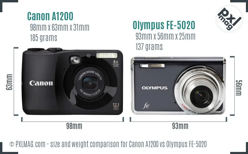 Canon A1200 vs Olympus FE-5020 size comparison