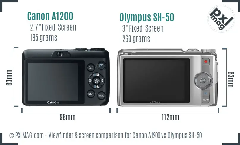 Canon A1200 vs Olympus SH-50 Screen and Viewfinder comparison