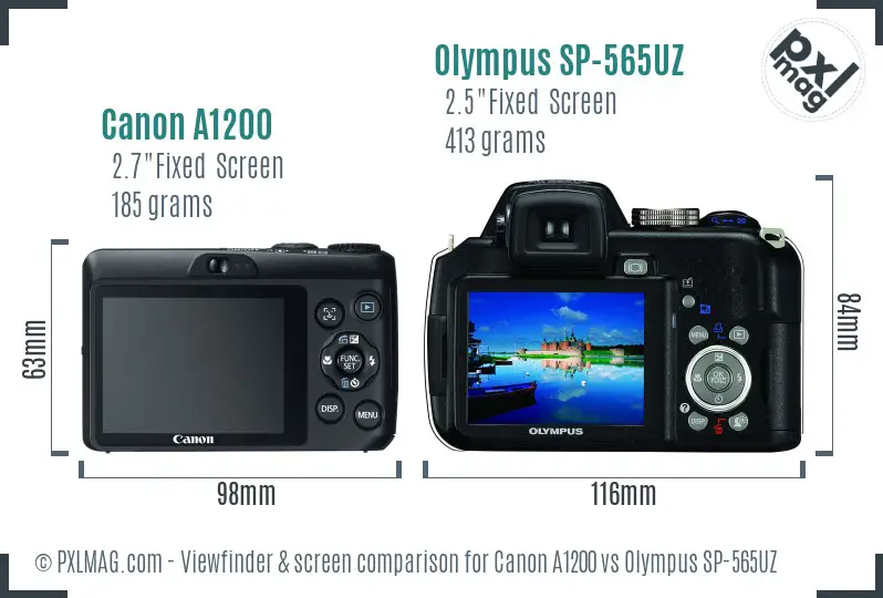 Canon A1200 vs Olympus SP-565UZ Screen and Viewfinder comparison