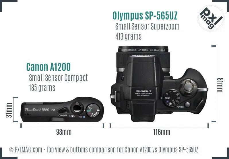 Canon A1200 vs Olympus SP-565UZ top view buttons comparison