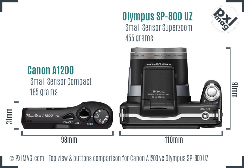 Canon A1200 vs Olympus SP-800 UZ top view buttons comparison