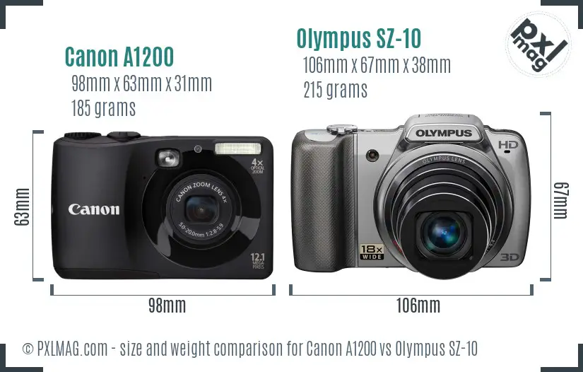 Canon A1200 vs Olympus SZ-10 size comparison Canon A1200 vs Olympus SZ-10 size comparison