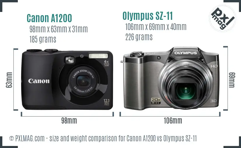 Canon A1200 vs Olympus SZ-11 size comparison Canon A1200 vs Olympus SZ-11 size comparison