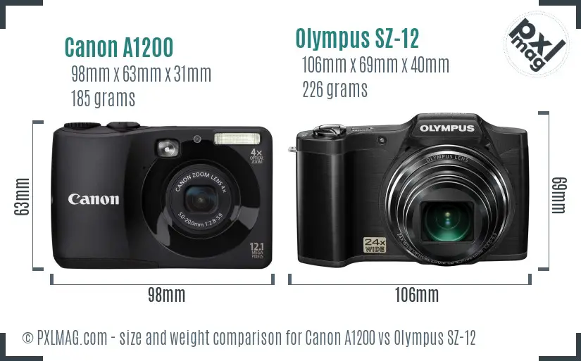 Canon A1200 vs Olympus SZ-12 size comparison Canon A1200 vs Olympus SZ-12 size comparison