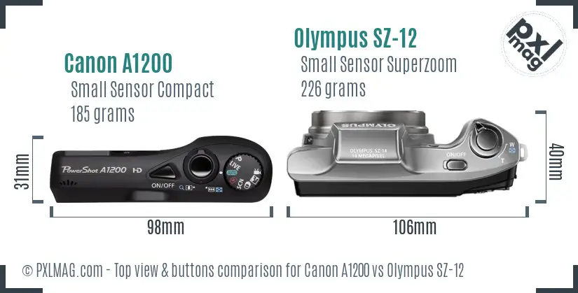 Canon A1200 vs Olympus SZ-12 top view buttons comparison