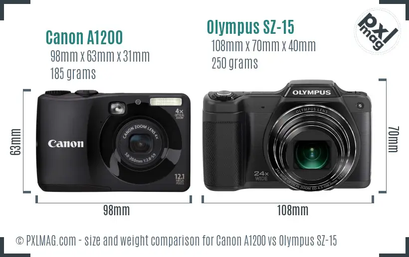Canon A1200 vs Olympus SZ-15 size comparison