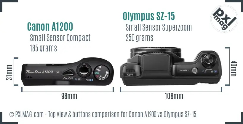 Canon A1200 vs Olympus SZ-15 top view buttons comparison