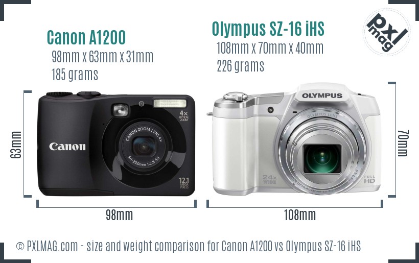 Canon A1200 vs Olympus SZ-16 iHS size comparison Canon A1200 vs Olympus SZ-16 iHS size comparison