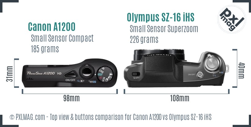Canon A1200 vs Olympus SZ-16 iHS top view buttons comparison