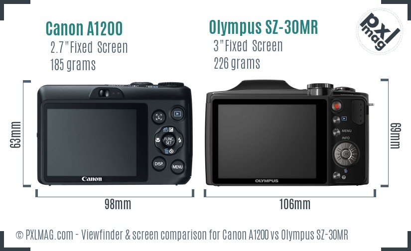 Canon A1200 vs Olympus SZ-30MR Screen and Viewfinder comparison