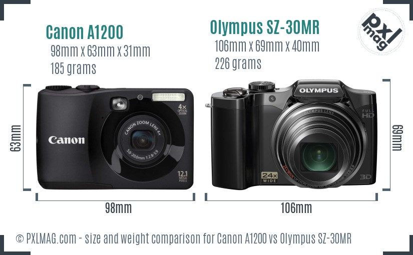 Canon A1200 vs Olympus SZ-30MR size comparison Canon A1200 vs Olympus SZ-30MR size comparison
