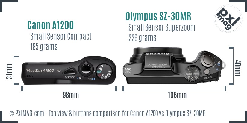 Canon A1200 vs Olympus SZ-30MR top view buttons comparison