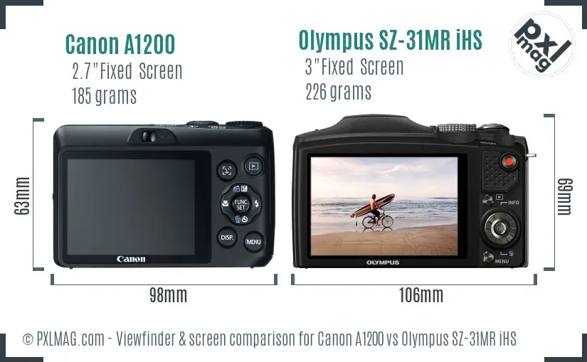 Canon A1200 vs Olympus SZ-31MR iHS Screen and Viewfinder comparison