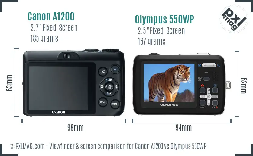 Canon A1200 vs Olympus 550WP Screen and Viewfinder comparison