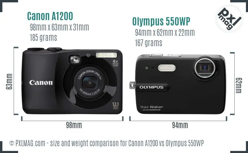 Canon A1200 vs Olympus 550WP size comparison