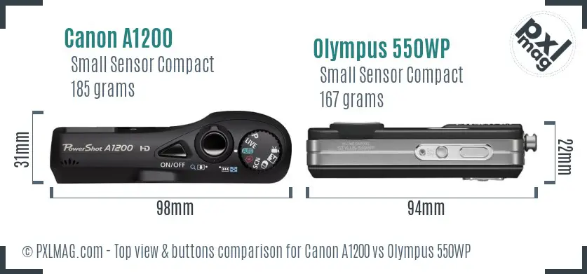 Canon A1200 vs Olympus 550WP top view buttons comparison