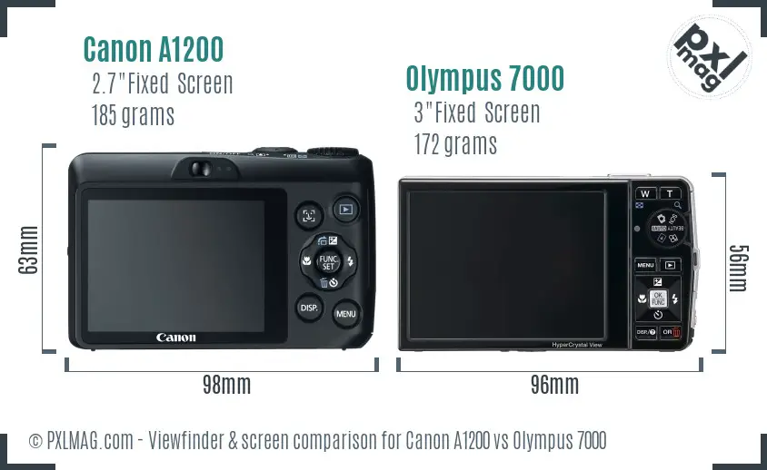 Canon A1200 vs Olympus 7000 Screen and Viewfinder comparison