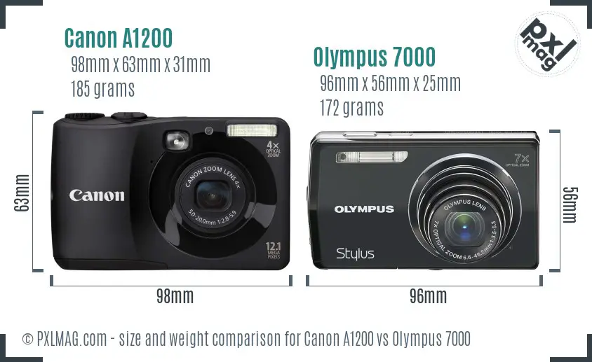 Canon A1200 vs Olympus 7000 size comparison