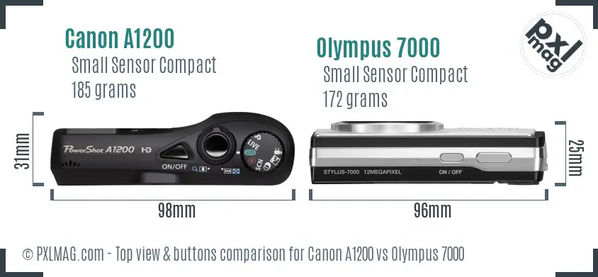 Canon A1200 vs Olympus 7000 top view buttons comparison