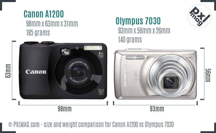 Canon A1200 vs Olympus 7030 size comparison