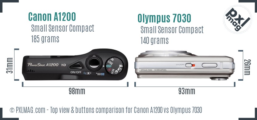Canon A1200 vs Olympus 7030 top view buttons comparison