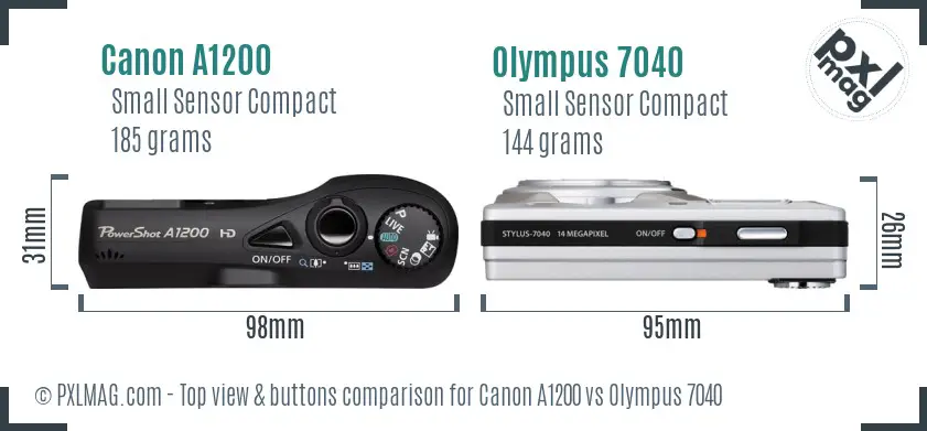 Canon A1200 vs Olympus 7040 top view buttons comparison