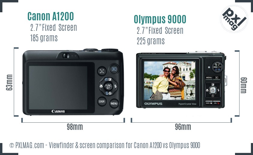 Canon A1200 vs Olympus 9000 Screen and Viewfinder comparison