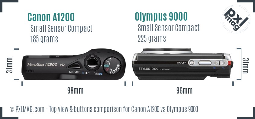 Canon A1200 vs Olympus 9000 top view buttons comparison