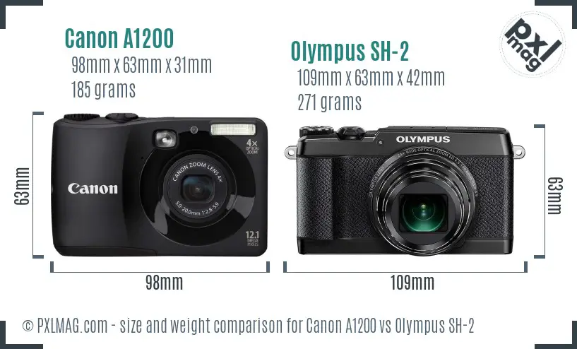 Canon A1200 vs Olympus SH-2 size comparison