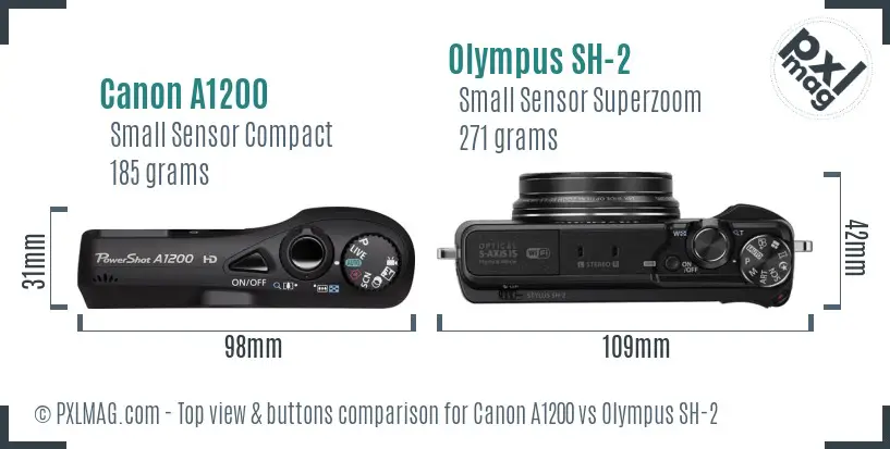 Canon A1200 vs Olympus SH-2 top view buttons comparison