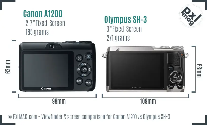Canon A1200 vs Olympus SH-3 Screen and Viewfinder comparison