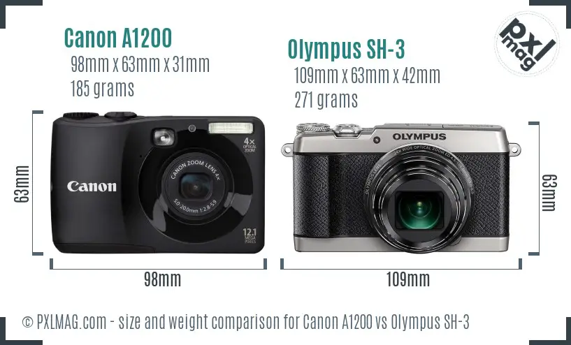 Canon A1200 vs Olympus SH-3 size comparison