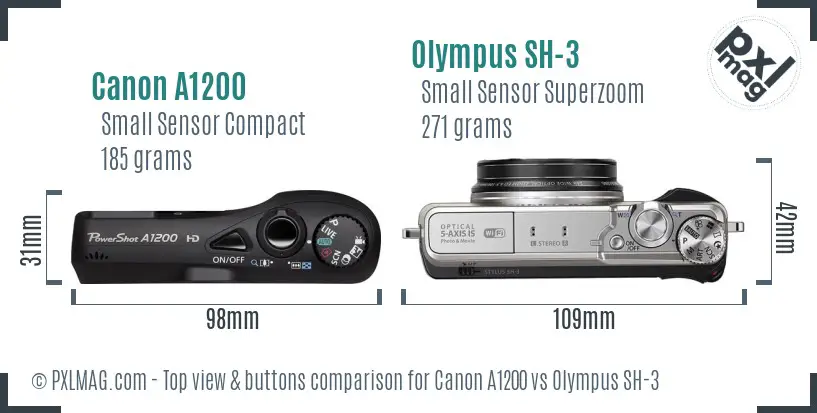 Canon A1200 vs Olympus SH-3 top view buttons comparison