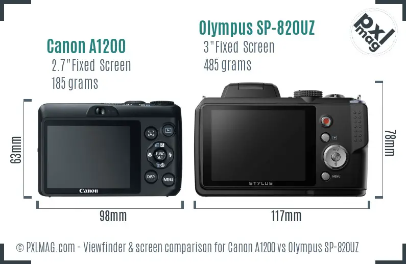Canon A1200 vs Olympus SP-820UZ Screen and Viewfinder comparison Canon A1200 vs Olympus SP-820UZ Screen and Viewfinder comparison