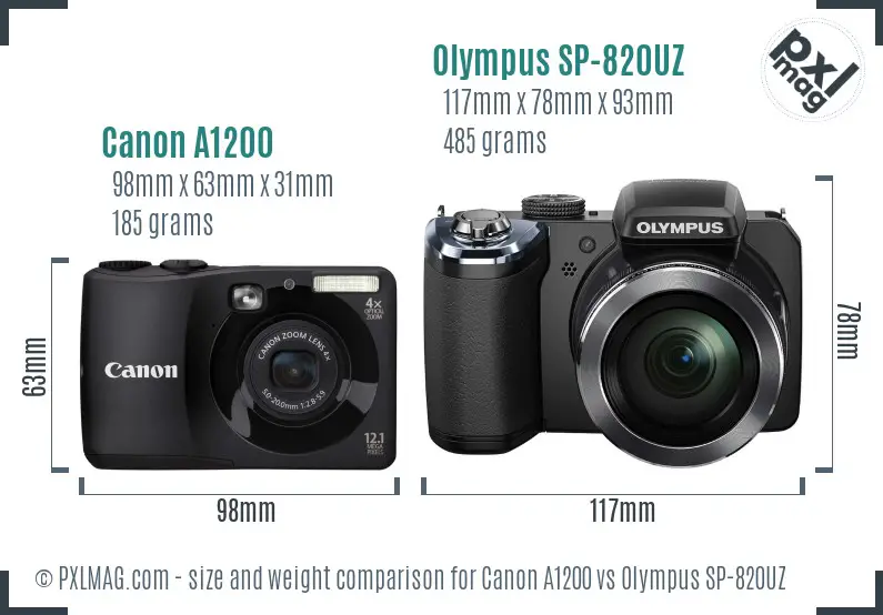 Canon A1200 vs Olympus SP-820UZ size comparison Canon A1200 vs Olympus SP-820UZ size comparison