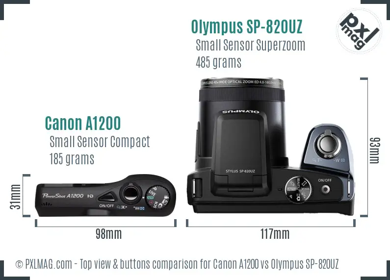Canon A1200 vs Olympus SP-820UZ top view buttons comparison Canon A1200 vs Olympus SP-820UZ top view buttons comparison
