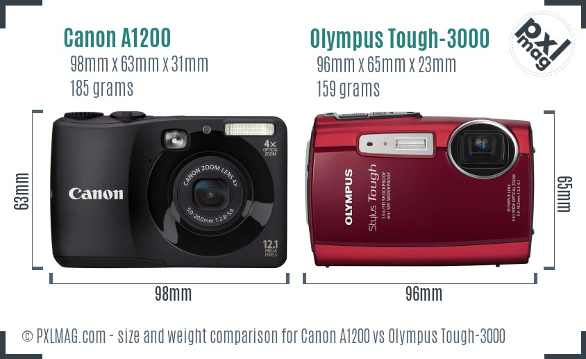 Canon A1200 vs Olympus Tough-3000 size comparison