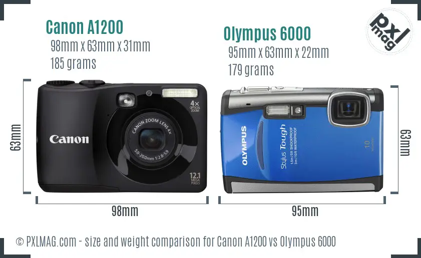 Canon A1200 vs Olympus 6000 size comparison