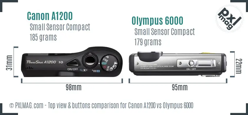 Canon A1200 vs Olympus 6000 top view buttons comparison