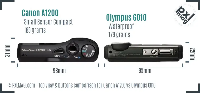 Canon A1200 vs Olympus 6010 top view buttons comparison Canon A1200 vs Olympus 6010 top view buttons comparison