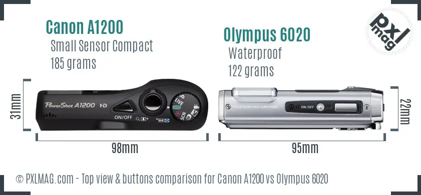 Canon A1200 vs Olympus 6020 top view buttons comparison