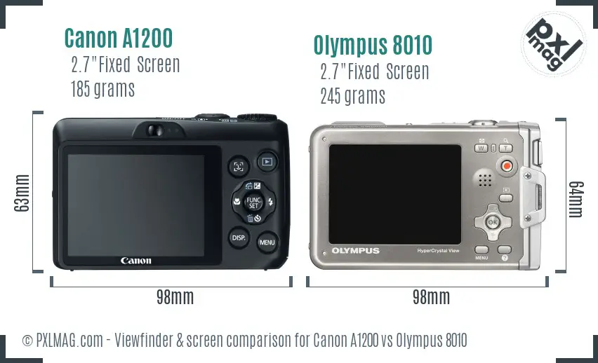 Canon A1200 vs Olympus 8010 Screen and Viewfinder comparison