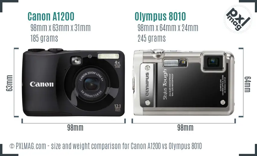 Canon A1200 vs Olympus 8010 size comparison